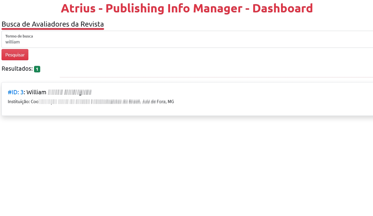 Tela de busca de avaliadores